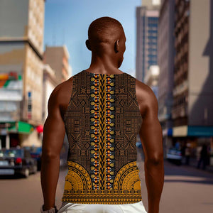 Gold Dashiki and Tapa Pattern Men Tank Top Africa-Polynesia Together Culture