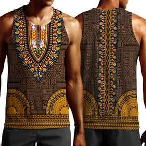 Gold Dashiki and Tapa Pattern Men Tank Top Africa-Polynesia Together Culture