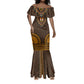 Gold Dashiki and Tapa Pattern Mermaid Dress Africa-Polynesia Together Culture