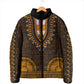 Gold Dashiki and Tapa Pattern Padded Jacket Africa-Polynesia Together Culture