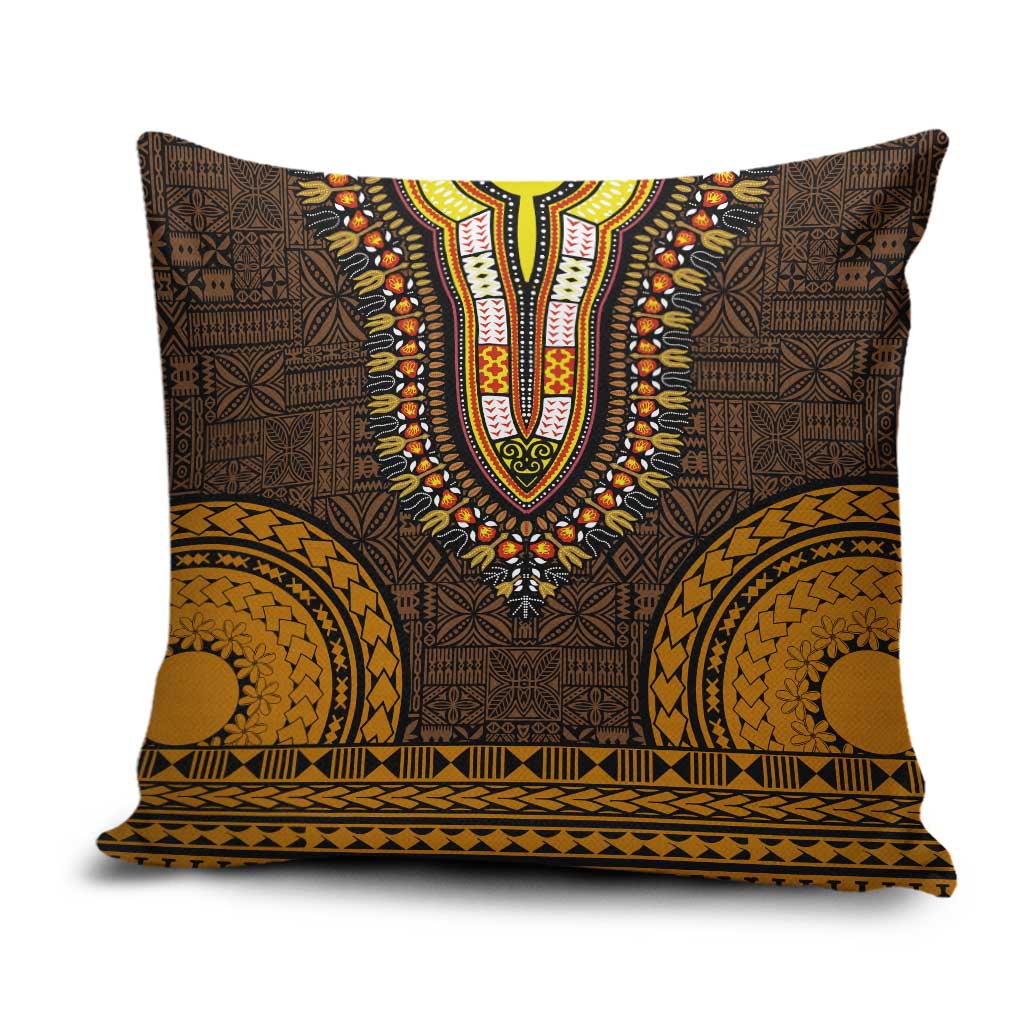 Gold Dashiki and Tapa Pattern Pillow Cover Africa-Polynesia Together Culture