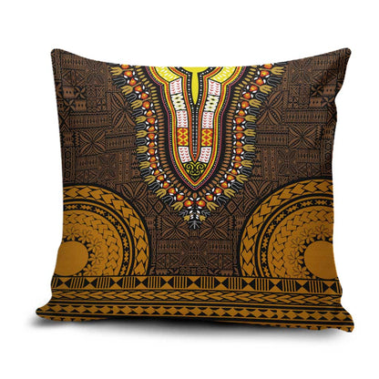Gold Dashiki and Tapa Pattern Pillow Cover Africa-Polynesia Together Culture