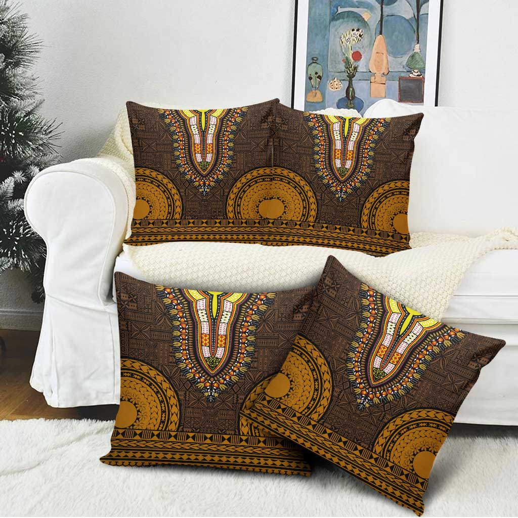 Gold Dashiki and Tapa Pattern Pillow Cover Africa-Polynesia Together Culture