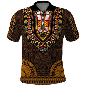 Gold Dashiki and Tapa Pattern Polo Shirt Africa-Polynesia Together Culture