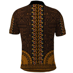 Gold Dashiki and Tapa Pattern Polo Shirt Africa-Polynesia Together Culture