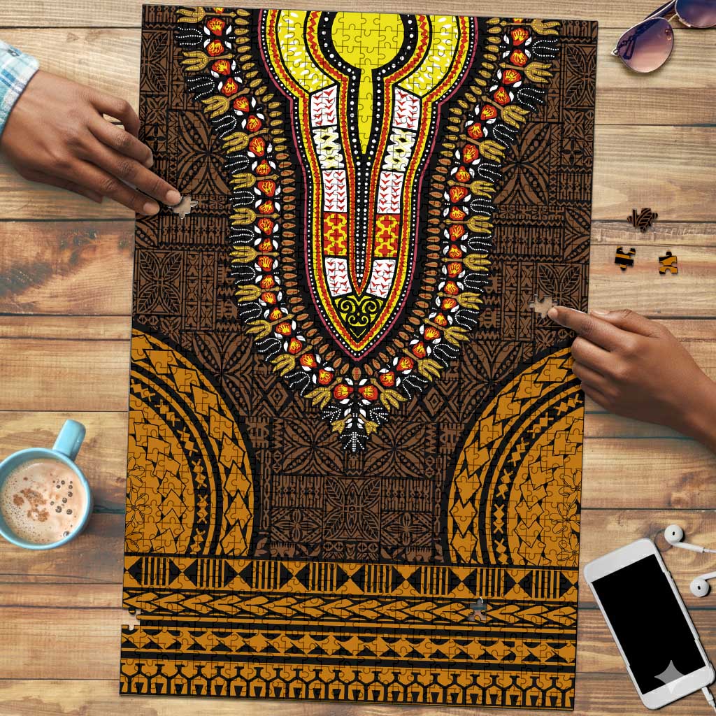 Gold Dashiki and Tapa Pattern Puzzle Africa-Polynesia Together Culture