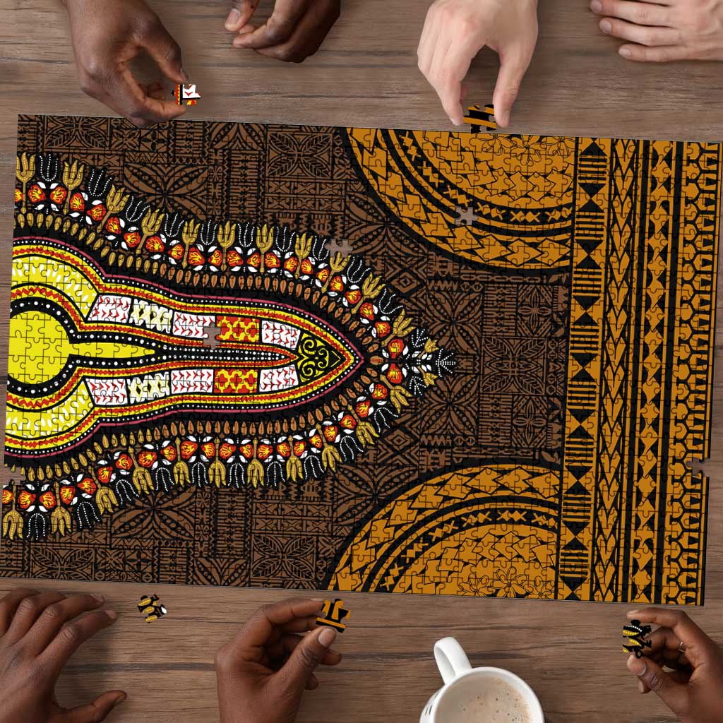 Gold Dashiki and Tapa Pattern Puzzle Africa-Polynesia Together Culture