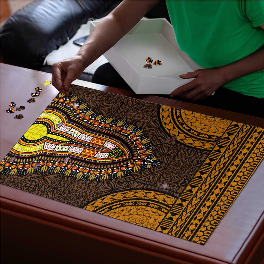 Gold Dashiki and Tapa Pattern Puzzle Africa-Polynesia Together Culture