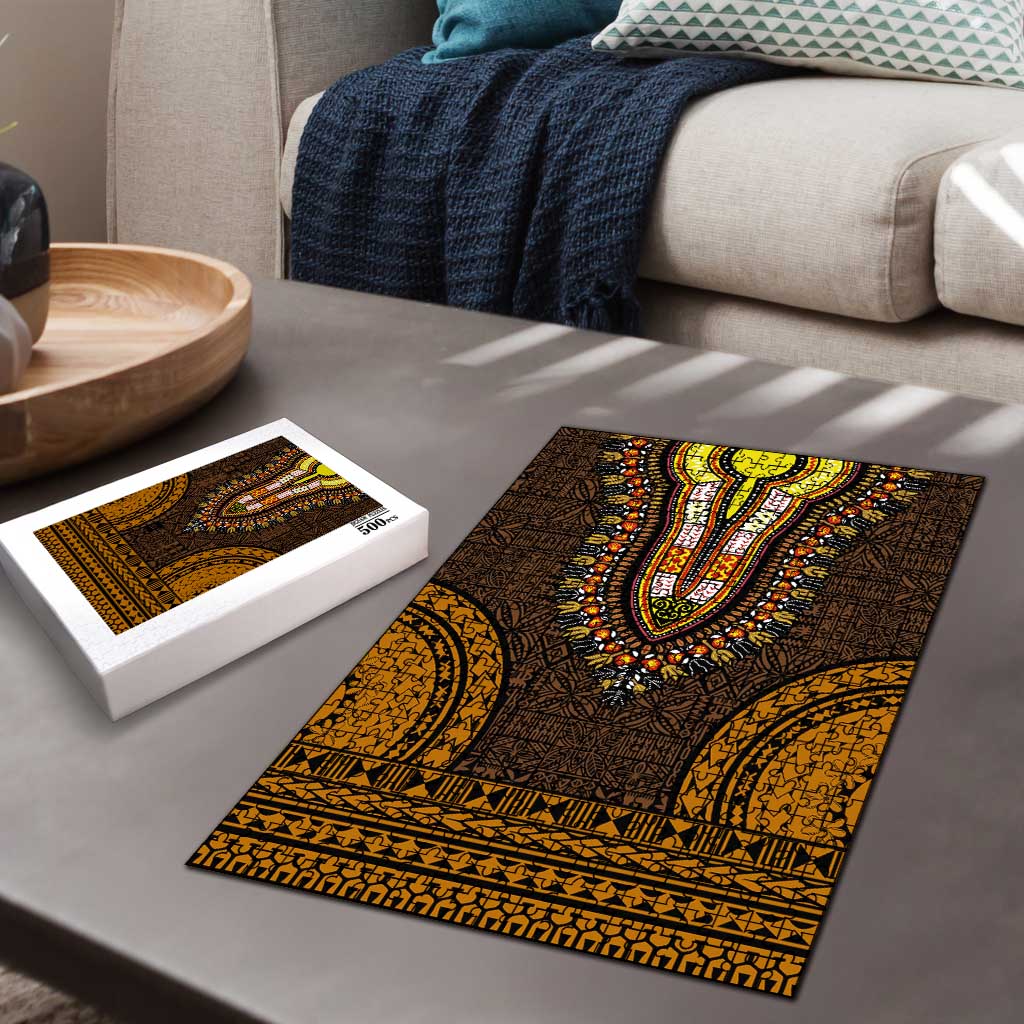Gold Dashiki and Tapa Pattern Puzzle Africa-Polynesia Together Culture