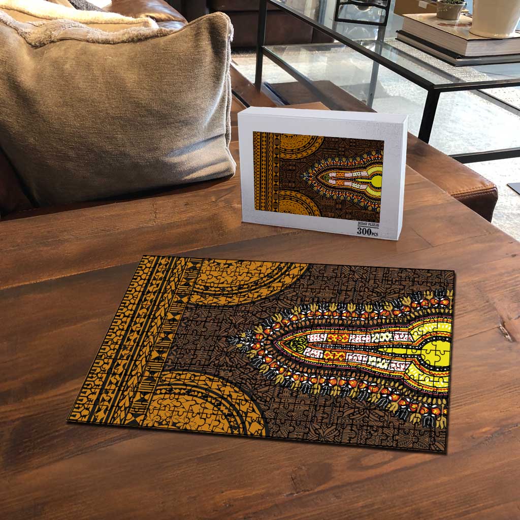 Gold Dashiki and Tapa Pattern Puzzle Africa-Polynesia Together Culture