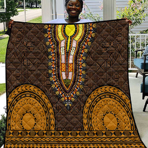 Gold Dashiki and Tapa Pattern Quilt Africa-Polynesia Together Culture