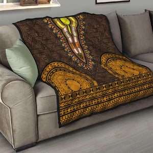 Gold Dashiki and Tapa Pattern Quilt Africa-Polynesia Together Culture