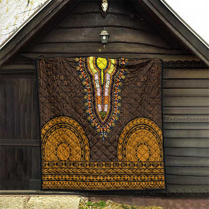 Gold Dashiki and Tapa Pattern Quilt Africa-Polynesia Together Culture