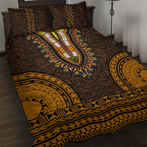 Gold Dashiki and Tapa Pattern Quilt Bed Set Africa-Polynesia Together Culture