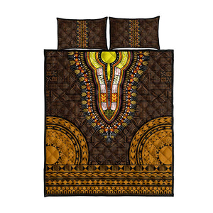 Gold Dashiki and Tapa Pattern Quilt Bed Set Africa-Polynesia Together Culture