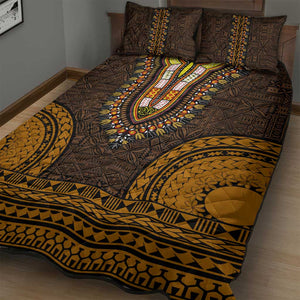 Gold Dashiki and Tapa Pattern Quilt Bed Set Africa-Polynesia Together Culture