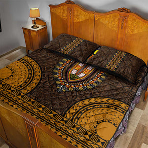 Gold Dashiki and Tapa Pattern Quilt Bed Set Africa-Polynesia Together Culture