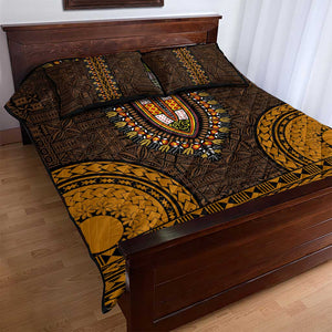 Gold Dashiki and Tapa Pattern Quilt Bed Set Africa-Polynesia Together Culture