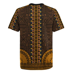 Gold Dashiki and Tapa Pattern Rugby Jersey Africa-Polynesia Together Culture