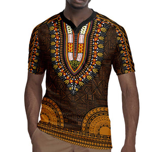 Gold Dashiki and Tapa Pattern Rugby Jersey Africa-Polynesia Together Culture