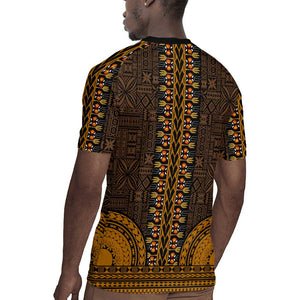 Gold Dashiki and Tapa Pattern Rugby Jersey Africa-Polynesia Together Culture