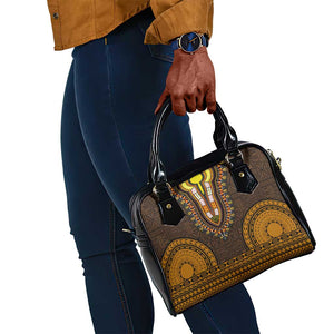 Gold Dashiki and Tapa Pattern Shoulder Handbag Africa-Polynesia Together Culture