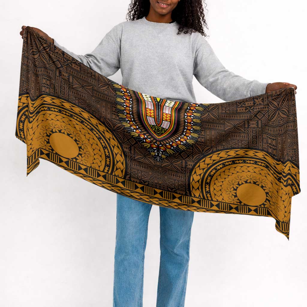 Gold Dashiki and Tapa Pattern Simple Headwrap Africa and Polynesia Together Culture