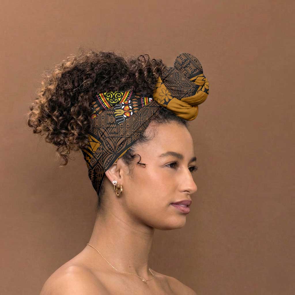 Gold Dashiki and Tapa Pattern Simple Headwrap Africa and Polynesia Together Culture