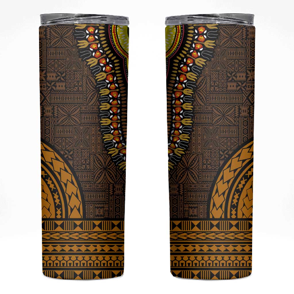 Gold Dashiki and Tapa Pattern Skinny Tumbler Africa-Polynesia Together Culture