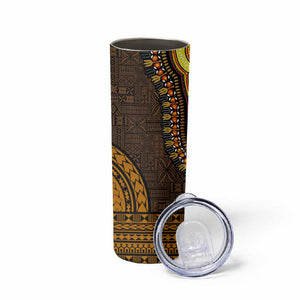 Gold Dashiki and Tapa Pattern Skinny Tumbler Africa-Polynesia Together Culture