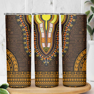 Gold Dashiki and Tapa Pattern Skinny Tumbler Africa-Polynesia Together Culture