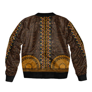 Gold Dashiki and Tapa Pattern Sleeve Zip Bomber Jacket Africa-Polynesia Together Culture