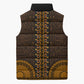 Gold Dashiki and Tapa Pattern Sleeveless Puffer Jacket Africa-Polynesia Together Culture