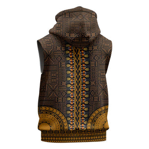 Gold Dashiki and Tapa Pattern Sleeveless Zip Hoodie Africa-Polynesia Together Culture - African Pride