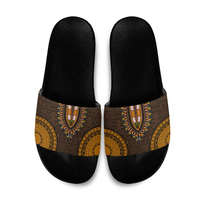 Gold Dashiki and Tapa Pattern Slide Sandals Africa-Polynesia Together Culture