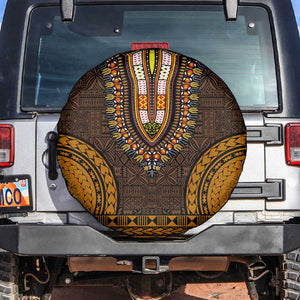 Gold Dashiki and Tapa Pattern Spare Tire Cover Africa-Polynesia Together Culture