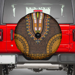 Gold Dashiki and Tapa Pattern Spare Tire Cover Africa-Polynesia Together Culture