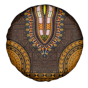 Gold Dashiki and Tapa Pattern Spare Tire Cover Africa-Polynesia Together Culture