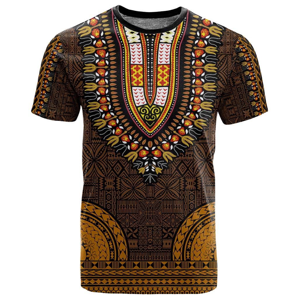 Gold Dashiki and Tapa Pattern T shirt Africa-Polynesia Together Culture