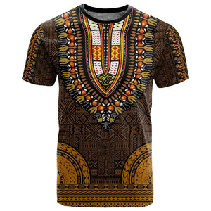 Gold Dashiki and Tapa Pattern T shirt Africa-Polynesia Together Culture