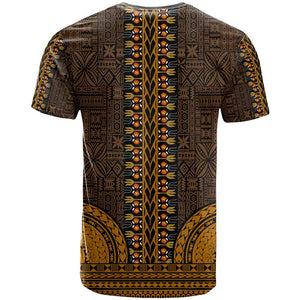 Gold Dashiki and Tapa Pattern T shirt Africa-Polynesia Together Culture