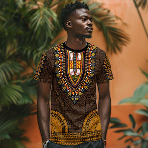 Gold Dashiki and Tapa Pattern T shirt Africa-Polynesia Together Culture