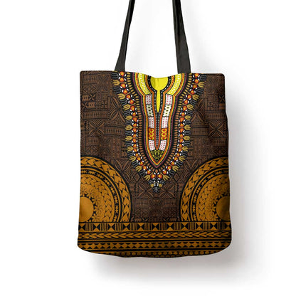 Gold Dashiki and Tapa Pattern Tote Bag Africa-Polynesia Together Culture