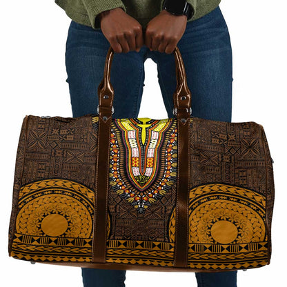 Gold Dashiki and Tapa Pattern Travel Bag Africa-Polynesia Together Culture