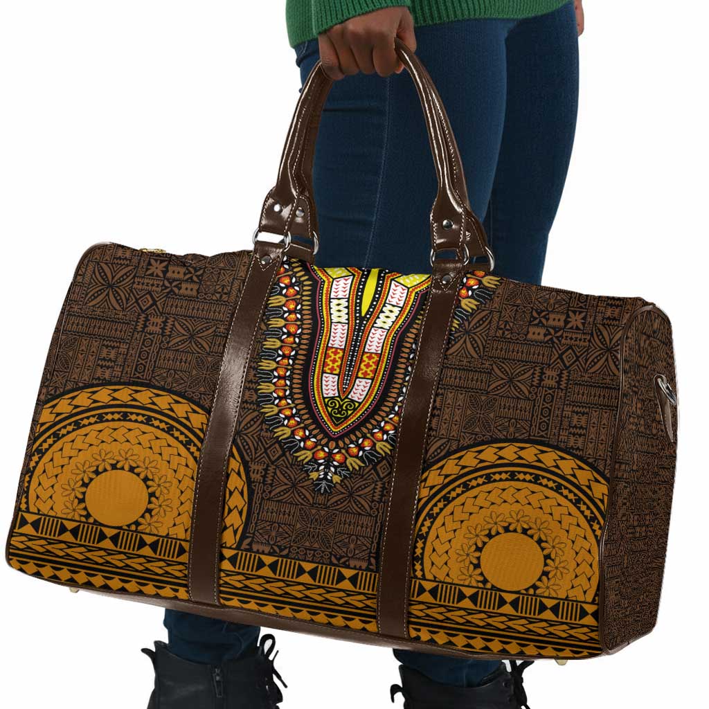 Gold Dashiki and Tapa Pattern Travel Bag Africa-Polynesia Together Culture