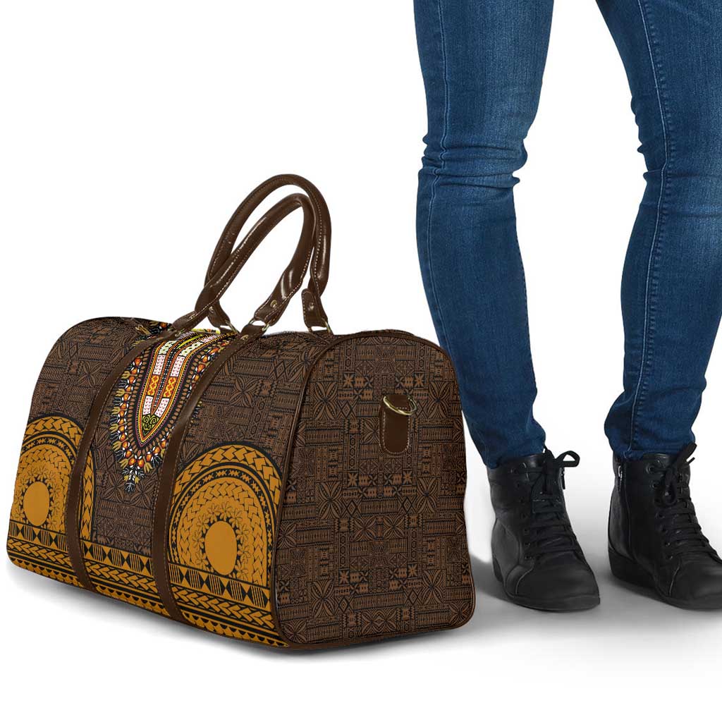 Gold Dashiki and Tapa Pattern Travel Bag Africa-Polynesia Together Culture