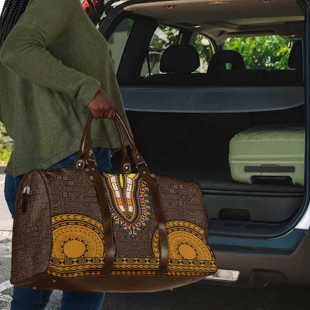 Gold Dashiki and Tapa Pattern Travel Bag Africa-Polynesia Together Culture