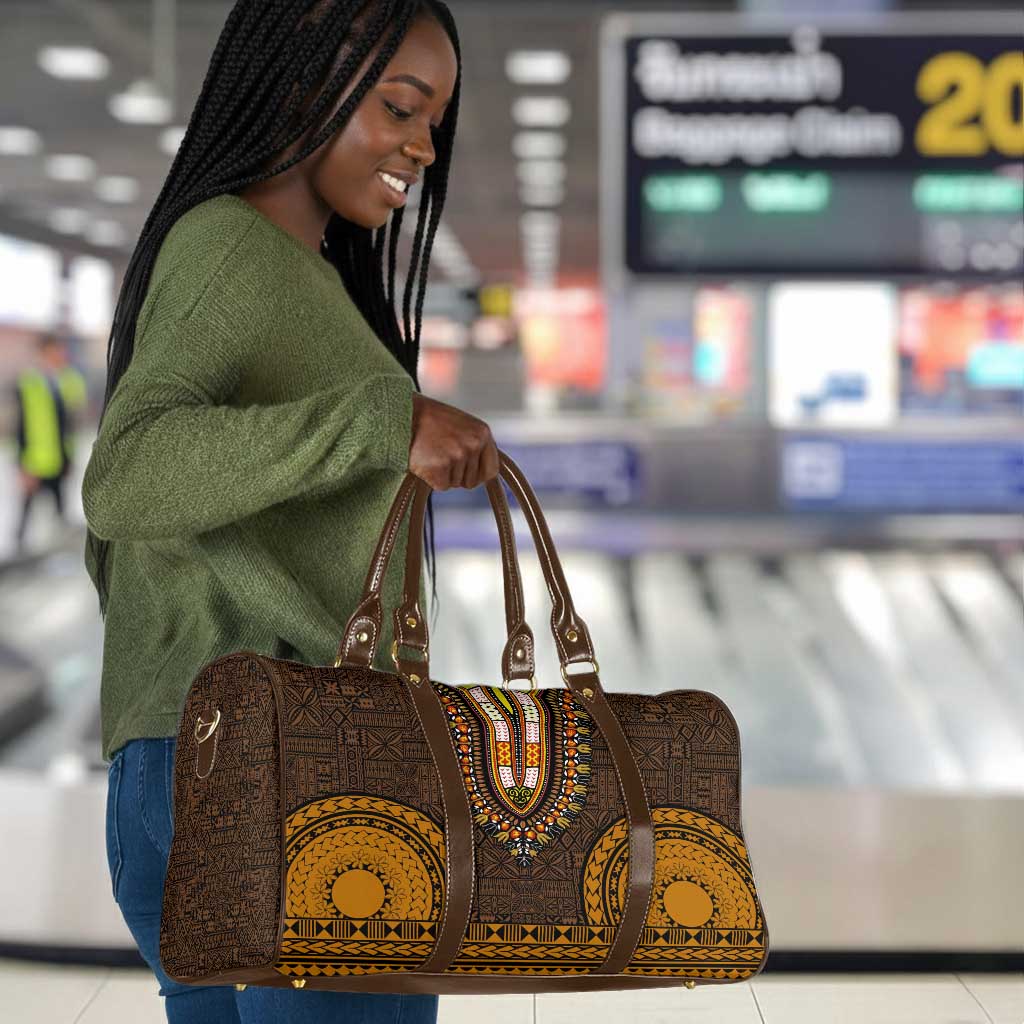 Gold Dashiki and Tapa Pattern Travel Bag Africa-Polynesia Together Culture