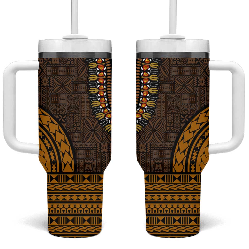 Gold Dashiki and Tapa Pattern Tumbler With Handle Africa-Polynesia Together Culture