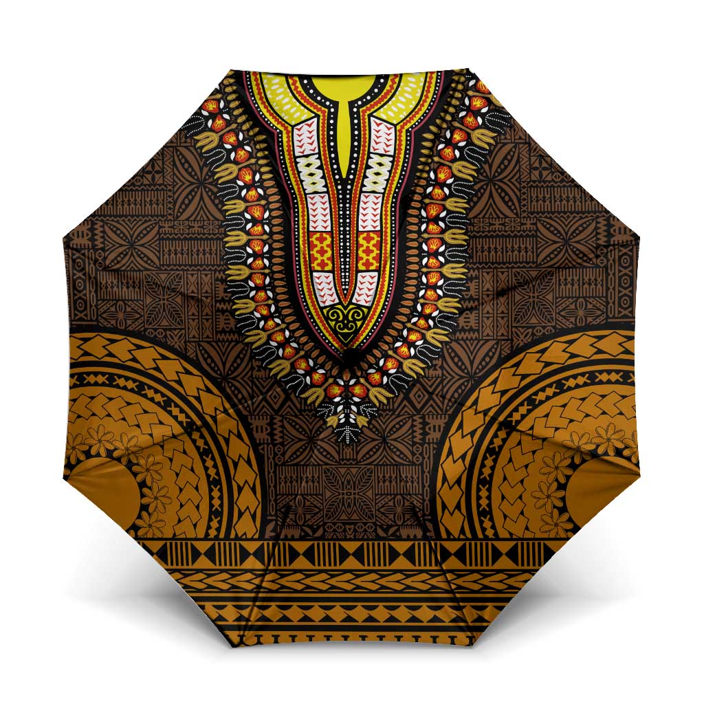 Gold Dashiki and Tapa Pattern Umbrella Africa-Polynesia Together Culture